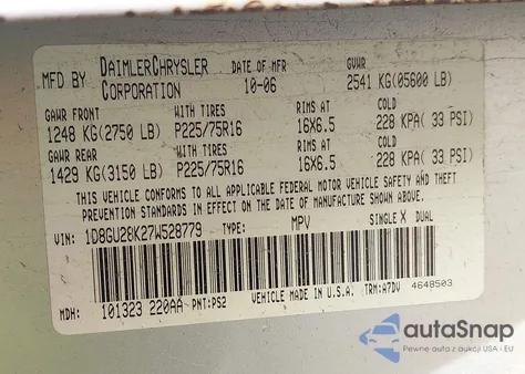 2007 Dodge Nitro Sxt z USA, uszkodzony, nr VIN 1D8GU28K27W528779
